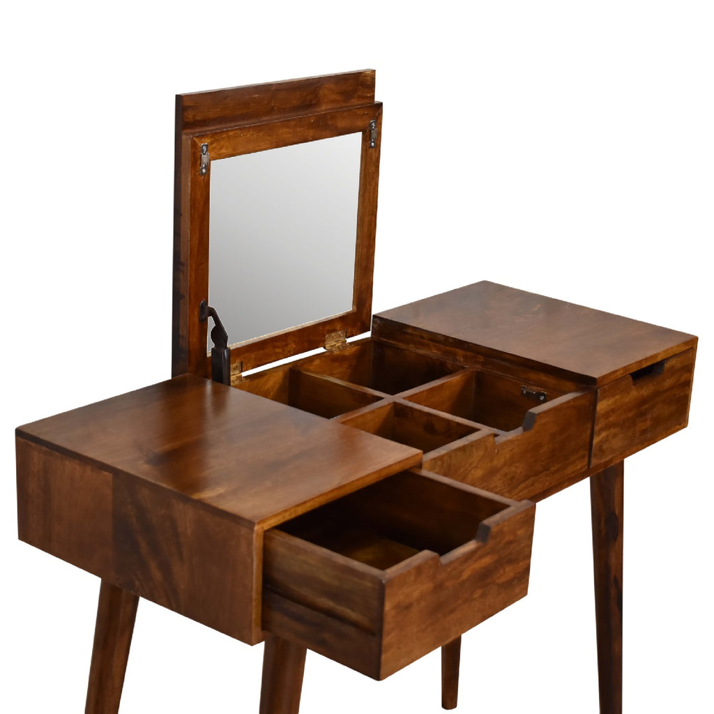 Chestnut Foldable Mirror Dressing Table