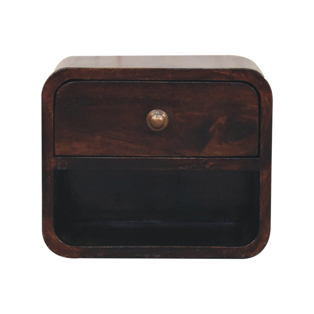 Mini Curved California Walnut Floating Bedside with Open Slot