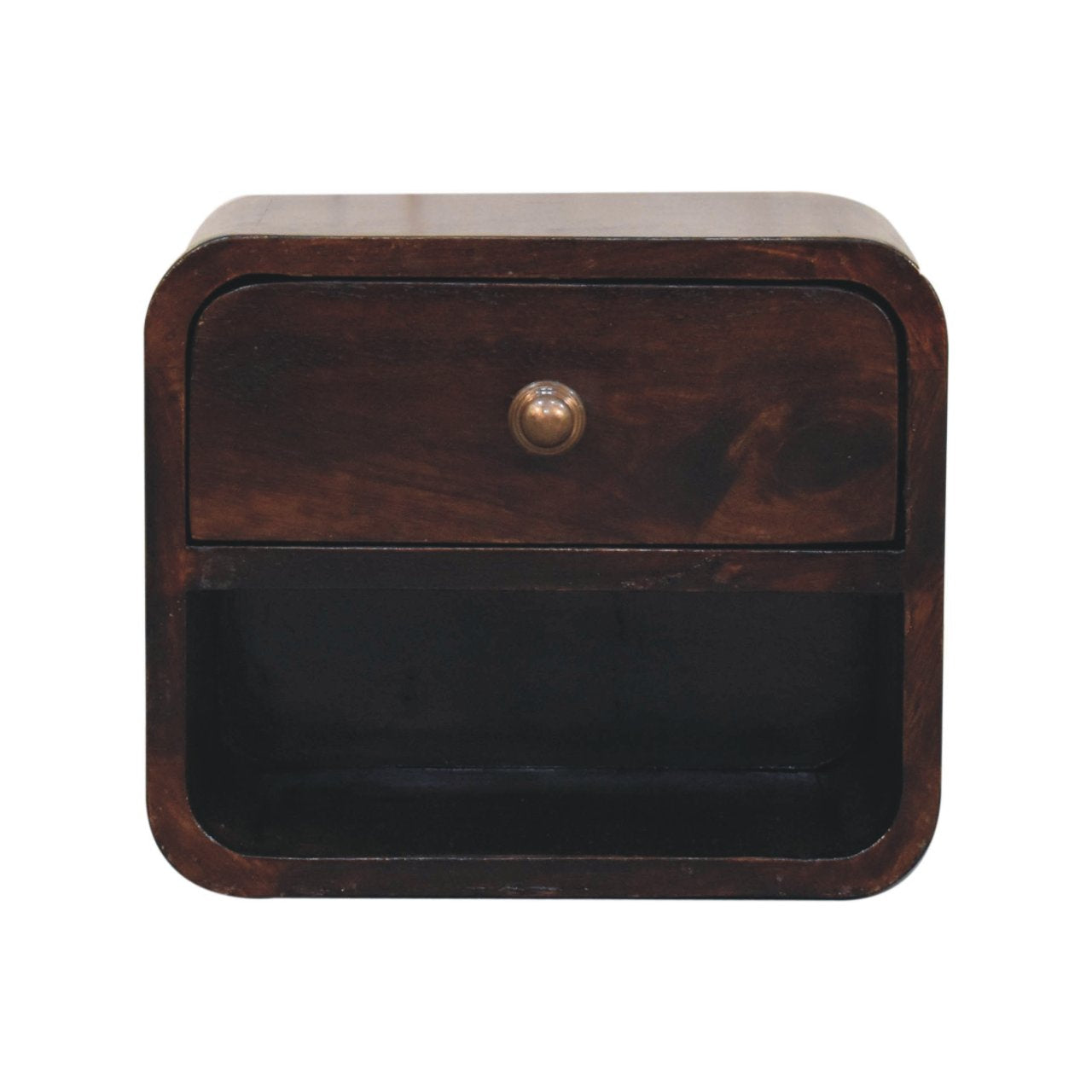 Mini Curved California Walnut Floating Bedside with Open Slot