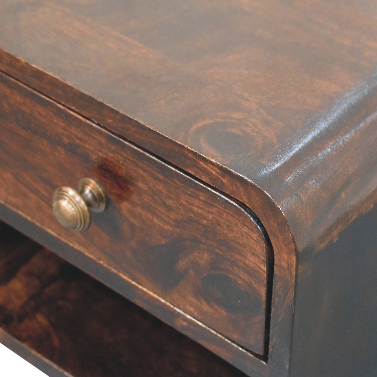 Mini Curved California Walnut Floating Bedside with Open Slot