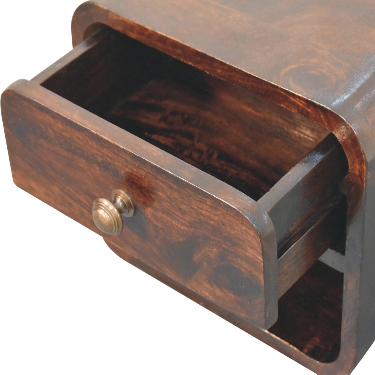 Mini Curved California Walnut Floating Bedside with Open Slot