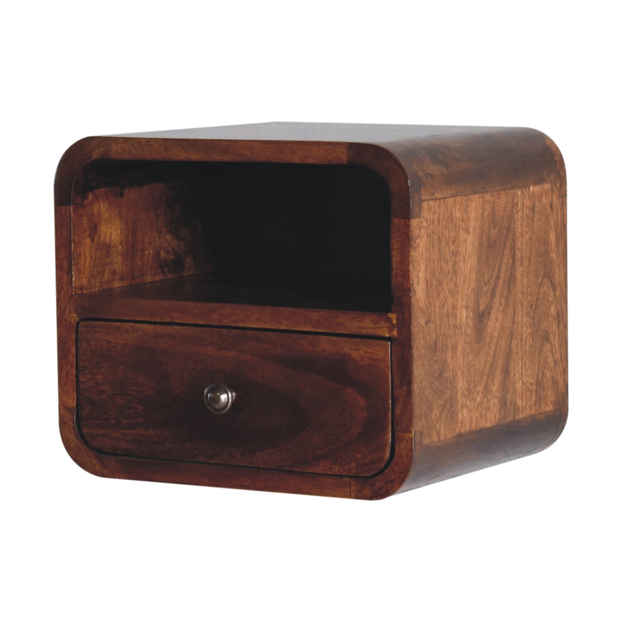 Extra Mini Floating Curved Chestnut Bedside with Open Slot
