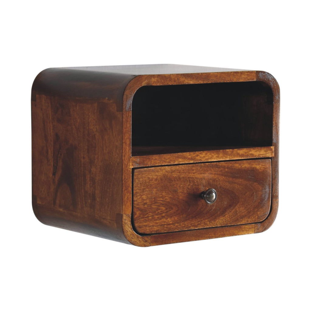 Extra Mini Floating Curved Chestnut Bedside with Open Slot