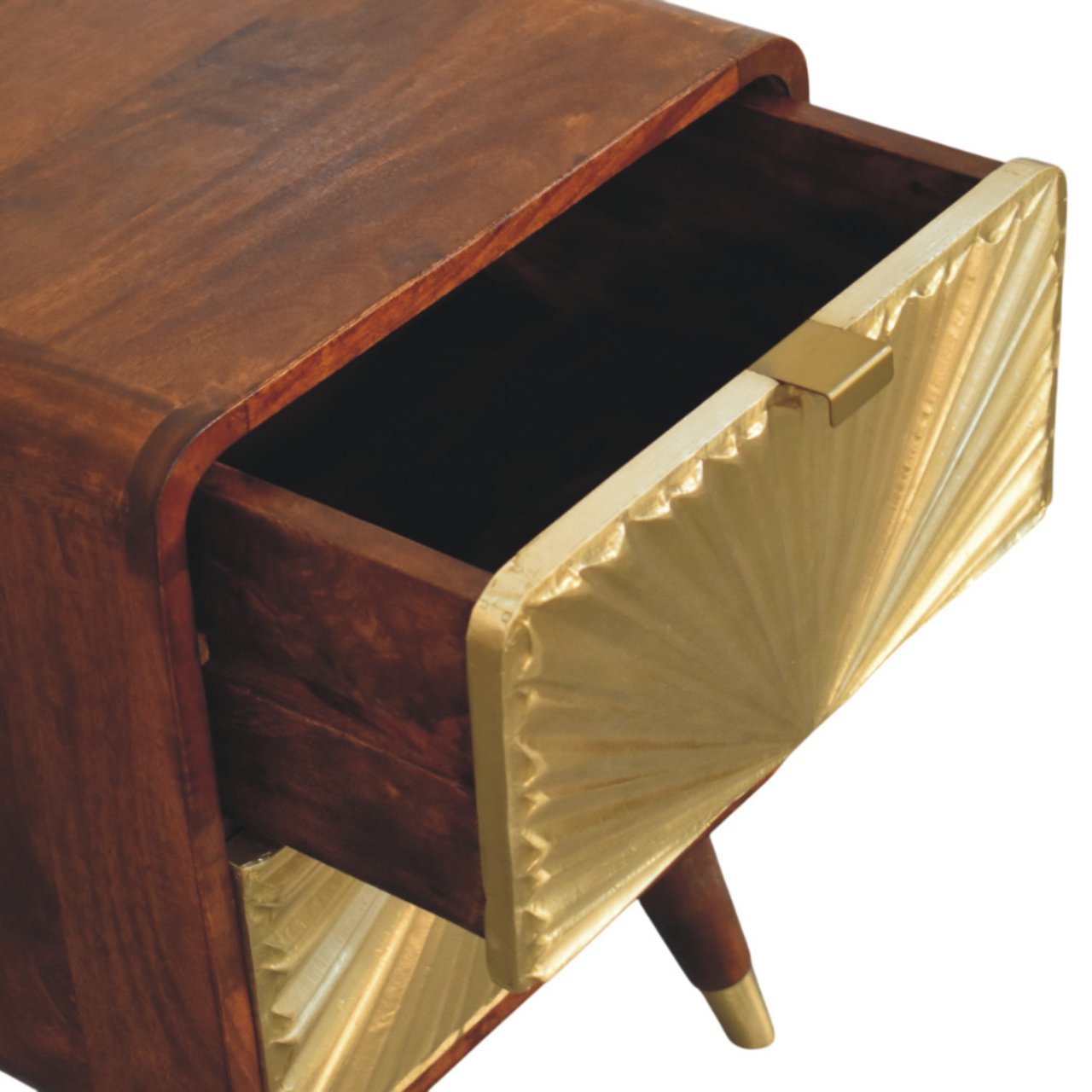 Brass Embossed 2 Drawer Chestnut Bedside