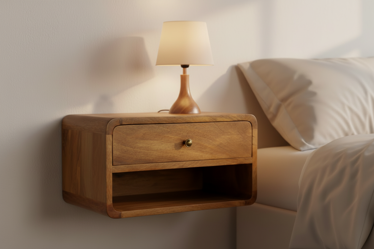 Floating Curve Open Slot Bedside Lifestyle Image - Clean Shelf