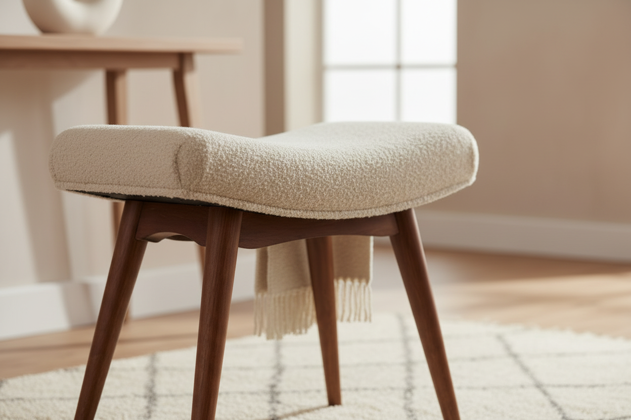 Honey Caramel Boucle Cream Curved Bench close-up